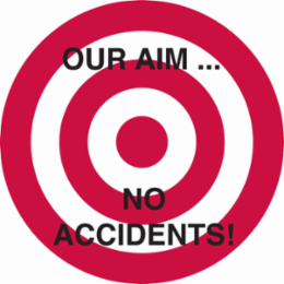 OUR AIM... NO ACCIDENTS Hard Hat Labels, 2" Dia x 0.004" D, Card of 4 Labels, Black/Red on White