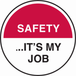 SAFETY... IT''S MY JOB Hard Hat Labels, 2" Dia x 0.004" D, Card of 4 Labels, Black/Red on White