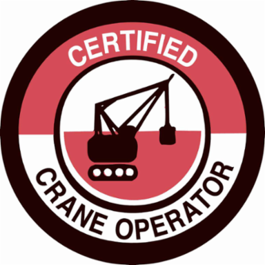 CERTIFIED CRANE OPERATOR Hard Hat Labels, 2" Dia, Card of 4 Labels, Black/Red on White
