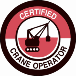 CERTIFIED CRANE OPERATOR Hard Hat Labels, 2" Dia, Card of 4 Labels, Black/Red on White