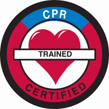 CPR TRAINED CERTIFIED Hard Hat Labels, 2" Dia x 0.004" D, Card of 4 Labels, Black/Blue/Red on White
