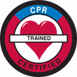 CPR TRAINED CERTIFIED Hard Hat Labels, 2" Dia x 0.004" D, Card of 4 Labels, Black/Blue/Red on White