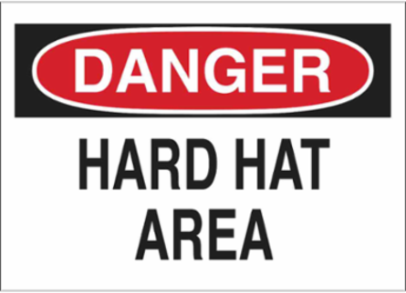 DANGER Hard Hat Area Sign, 7" H x 10" W x 0.035" D, Aluminum