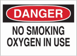 DANGER No Smoking Oxygen In Use Sign, 7" H x 10" W x 0.035" D, Aluminum