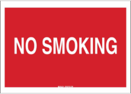 No Smoking Sign, 7" H x 10" W x 0.035" D, Aluminum, White on Red