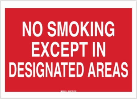 No Smoking Except In Designated Areas Sign, 7" H x 10" W x 0.035" D, Aluminum