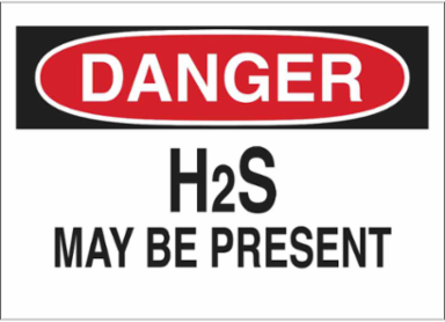 DANGER H2S May Be Present Sign, 10" H x 14" W x 0.035" D, Aluminum