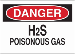 DANGER H2S Poisonous Gas Sign, 10" H x 14" W x 0.035" D, Aluminum