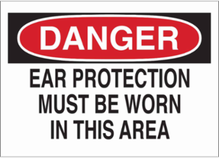 DANGER Ear Protection Must Be Worn In This Area Sign, 7" H x 10" W x 0.035" D, Aluminum