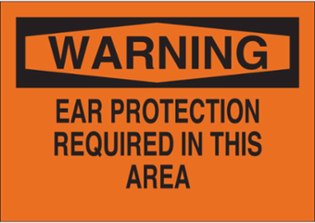 WARNING Ear Protection Required In This Area Sign, 10" H x 14" W x 0.035" D, Aluminum