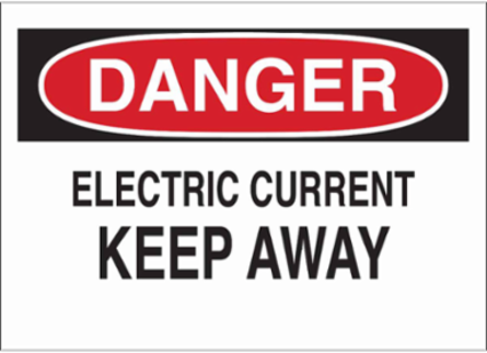 DANGER Electric Current Keep Away Sign, 7" H x 10" W x 0.035" D, Aluminum