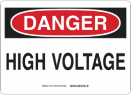 DANGER High Voltage Sign, 10" H x 14" W x 0.035" D, Aluminum, Black/Red on White