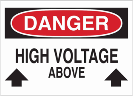 DANGER High Voltage Above w/Pictogram Sign, 7" H x 10" W x 0.035" D, Aluminum
