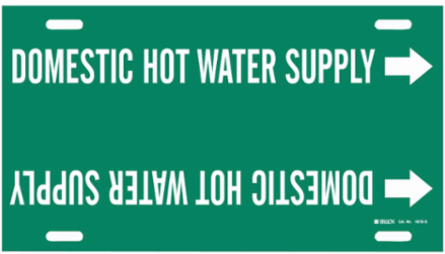 Snap-On Pipe Marker: DOMESTIC HOT WATER SUPPLY, 24" W, Fits Pipes 8" Dia. Thru 9.875" Dia.