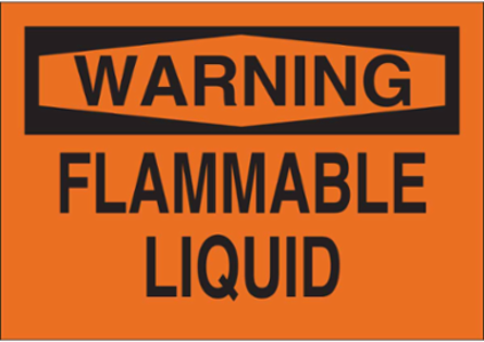 WARNING Flammable Liquid Sign, 7" H x 10" W x 0.035" D, Black on Orange, Aluminum