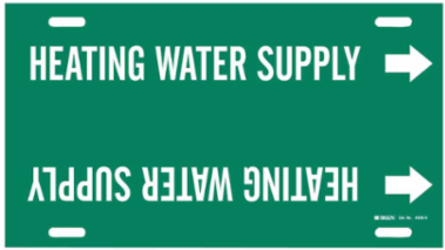 Snap-On Pipe Marker: Heating Water SUPPLY, 10" H x 32" W, Fits Pipes 10" Dia. Thru 15" Dia.