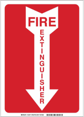 Fire Extinguisher Sign, 10" H x 7" W x 0.035" D, White on Red, Aluminum