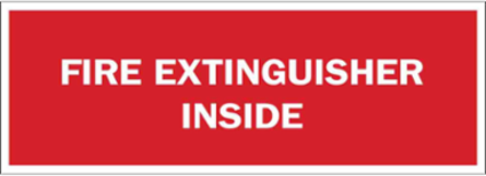 Fire Extinguisher Inside Sign, 7" H x 10" W x 0.035" D, White on Red, Aluminum