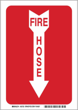 Fire Hose Sign, 10" H x 7" W x 0.035" D, White on Red, Aluminum