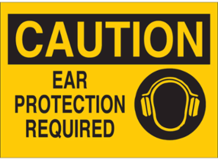 Caution Ear Protection Required Sign, 10 Inch H x 14 Inch W, Aluminum, Non-Reflective