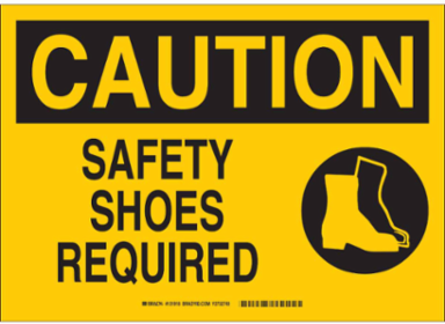CAUTION Safety Shoes Required Sign, 10" H x 14" W x 0.035" D, Aluminum