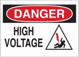 DANGER High Voltage w/Pictogram Sign, 10" H x 14" W x 0.035" D, Aluminum