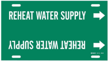 Snap-On Pipe Marker: REHEAT WATER SUPPLY, Pipe Marker Style G