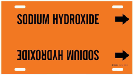 Snap-On Pipe Marker: SODIUM HYDROXIDE, 24" W, Fits Pipes 8" Dia. Thru 9.875" Dia.