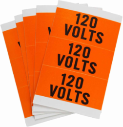 Porta-Pack 120 VOLTS Labels, 0.563" H x 3.25" W x 0.0073" D, Black on Orange