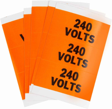Porta-Pack 240 VOLTS Labels, 0.563" H x 3.25" W x 0.0073" D, Black on Orange