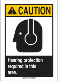 CAUTION Hearing Protection Required Sign, 14 Inch H x 10 Inch W, Fiberglass
