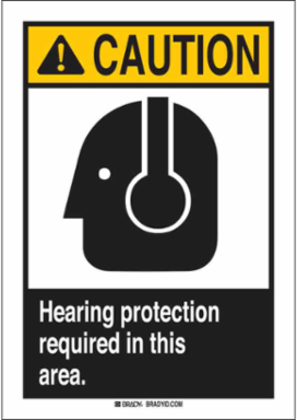 Caution Hearing Protection Required Sign, 10 Inch H x 7 Inch W, Polystyrene
