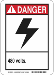 DANGER 480 Volts Sign, 14" H x 10" W x 0.06" D, Polystyrene