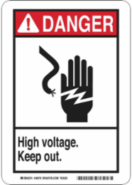DANGER High Voltage. Keep Out. Sign, 10" H x 7" W x 0.006" D, Polyester
