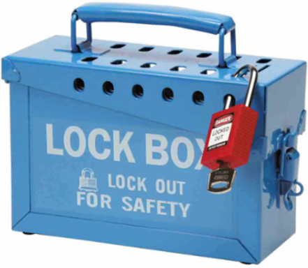 Portable Metal Group Lockout Box, Blue, 40 Lock Capacity