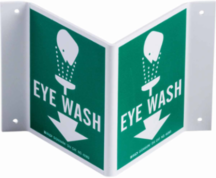 V Eye Wash Sign, 5.5" H x 10" W x .035" D, Plastic