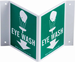 V Eye Wash Sign, 5.5" H x 10" W x .035" D, Plastic