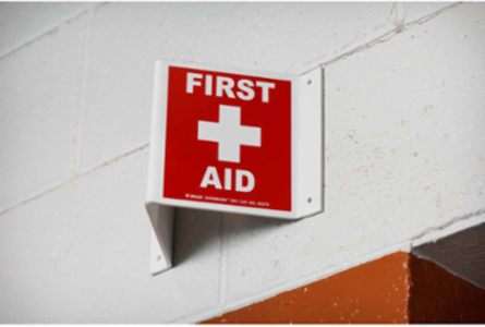 V Fire Alarm Sign, 5.5" H x 10" W x 0.1" D, White on Red, Plastic