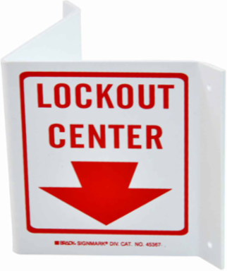 V Lockout Center Sign, 5.5" H x 10" W x 0.1" D, Plastic