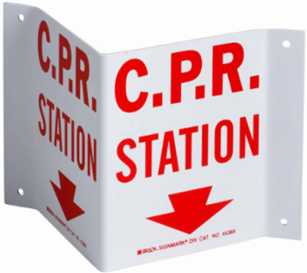 V CPR Station Sign, 5.5" H x 10" W x 0.1" D, Plastic