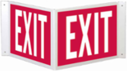 V Exit Sign, 12" H x 18" W x 0.1" D, Plastic