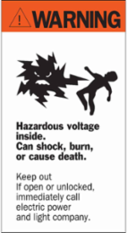 WARNING HAZARDOUS VOLTAGE INSIDE Sign, 8" H x 4.5" W x 0.0035" D, Black/Red on White