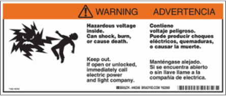 Bilingual Hazardous Voltage Warning Labels, 4.5 Inch x 10.75 Inch, Acrylic, Tamper-Resistant