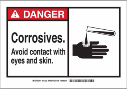 DANGER Corrosives. Avoid Contact With Eyes And Skin. Sign, 7" H x 10" W x 0.035" D, Aluminum
