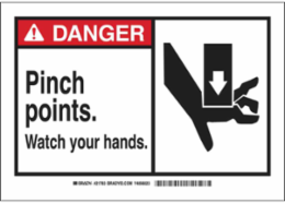 DANGER Pinch Points. Watch Your Hands. Sign, 10" H x 14" W x 0.035" D, Aluminum