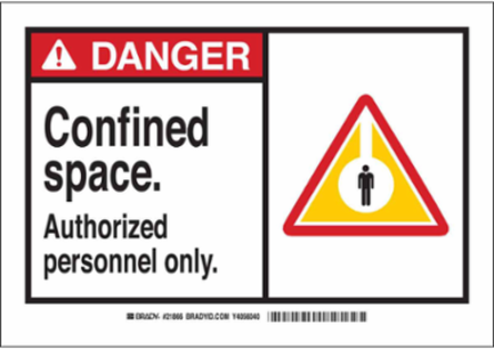 DANGER Confined Space. Authorized Personnel Only. Sign, 10" H x 14" W x 0.035" D, Aluminum