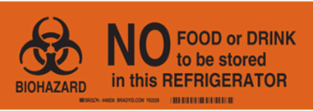 No Food Or Drink To Be Stored In This Refrigerator Sign, 3.5" H x 10" W x 0.035" D, Aluminum