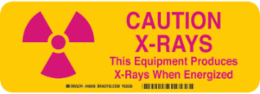 Caution X-Rays This Equipment Produces X-Rays When Energized Sign, 3.5" H x 10" W x 0.035" D, Aluminum