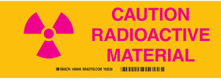 Radioactive Material Caution Radioactive Material Sign, 3.5" H x 10" W x 0.035" D, Aluminum