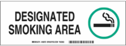 Designated Smoking Area Sign, 3.5" H x 10" W x 0.035" D, Aluminum